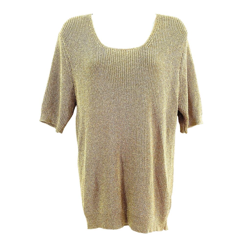 Vintage 90s Suzelle Sweater Top Women Large Gold‎ Metallic Knit Maximalist Party
